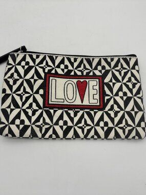 Brighton Love Heart Canvas Zip Pouch Black White Geometric Cosmetic Bag Clutch
